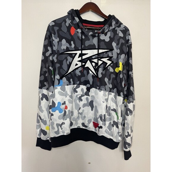 Ron BASS Hoodie Pullover Sweatshirt Patches Mens 2XL XXL NEW Black White Graphic - Picture 1 of 6